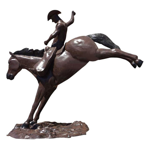 Bucking Horse with Cowboy Rider Aluminum Outdoor Statues