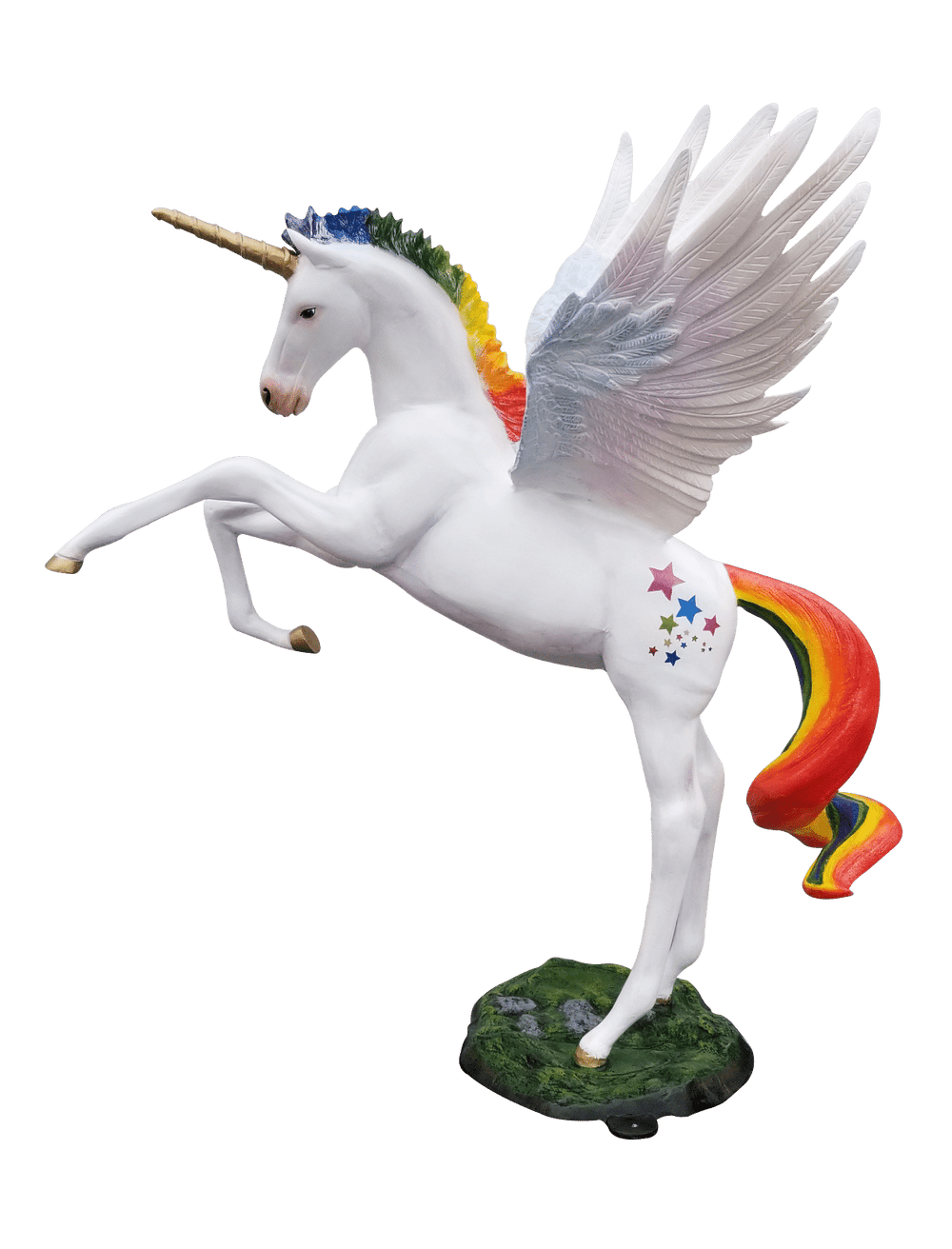 Rearing Unicorn with Wings in Rainbow Color Aluminum Outdoor Statues