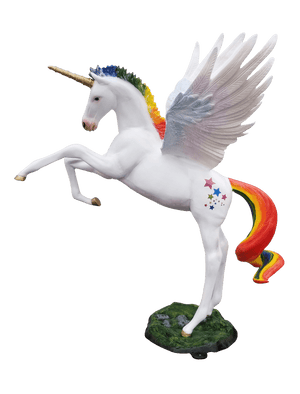 Rearing Unicorn with Wings in Rainbow Color Aluminum Outdoor Statues
