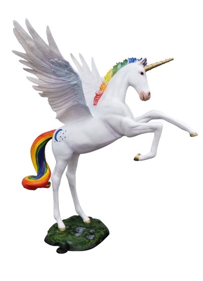 Rearing Unicorn with Wings in Rainbow Color Aluminum Outdoor Statues