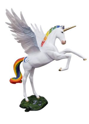 Rearing Unicorn with Wings in Rainbow Color Aluminum Outdoor Statues
