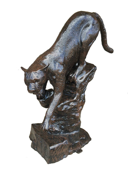Cougar on the Rock Going Downhill Aluminum Outdoor Decor