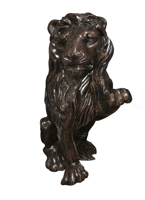 Small Sitting Lion Left Paw Raised Aluminum Garden Statues