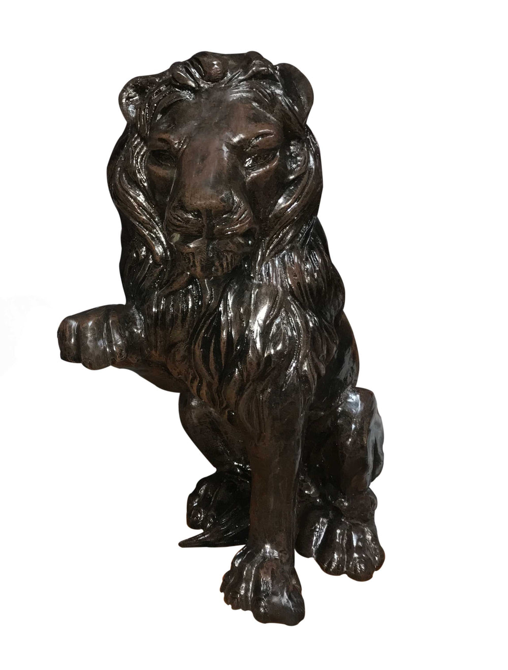 Small Sitting Lion Right Paw Raised Aluminum Garden Statues