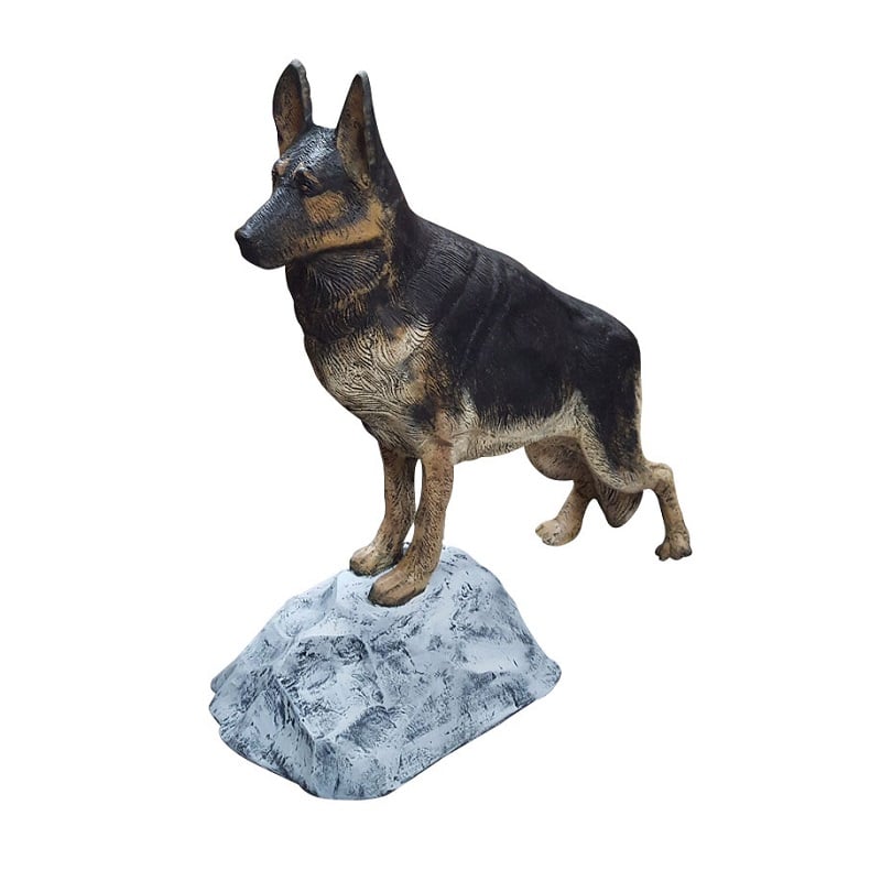 Custom Painted German Shepherd on the Rock Aluminum Outdoor Statue