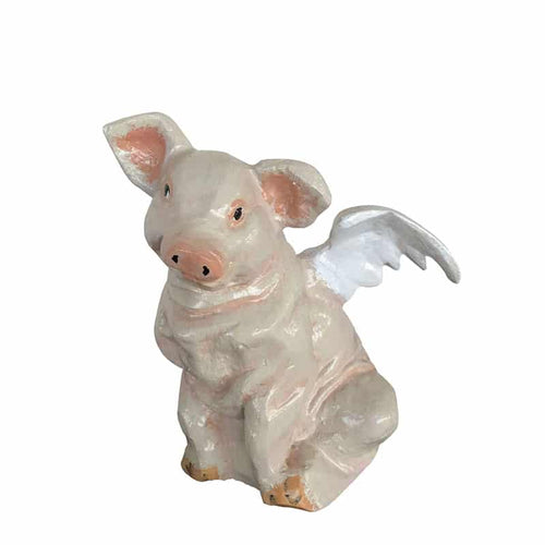 8" Natural Colored Sitting Pig with Wings Aluminum Home Decor