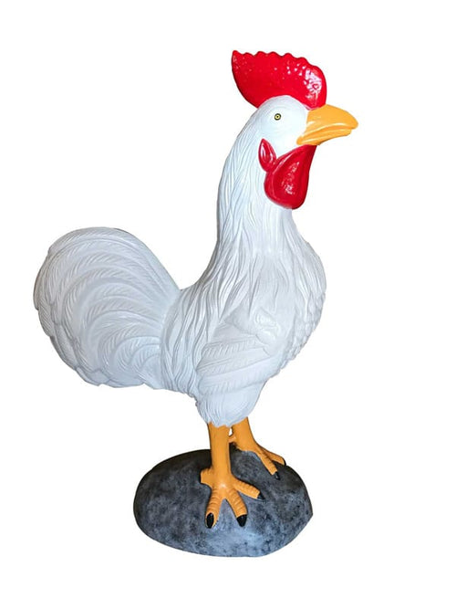 4 Ft White Rooster Aluminum Garden Decor