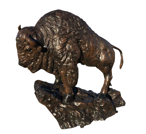 Buffalo on the Rock Aluminum Outdoor Statue