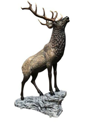 Elk on the Rock in Natural Color Aluminum Statue for Outdoor Decor