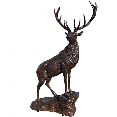 Pair of Bronzed Colored Elk on the Rock (Right & Left) Aluminum Outdoor Statues