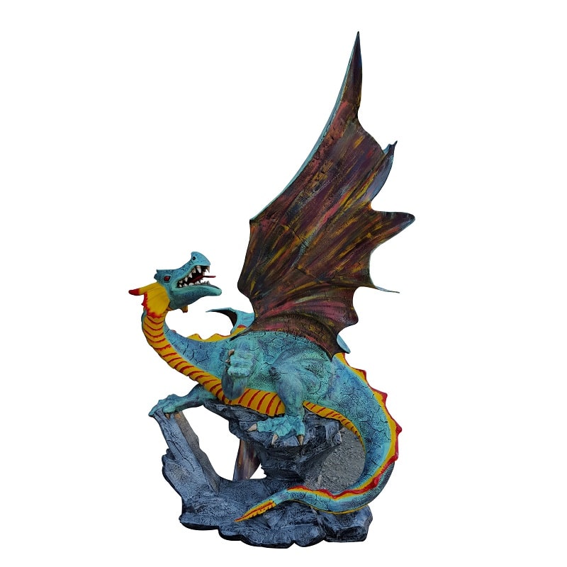 Custom Painted 9 Ft Tall Winged Dragon on the Rock Aluminum Home Decor