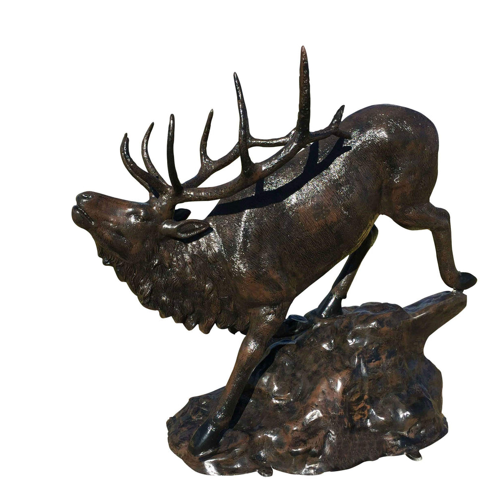 Medium Elk Going Down the Rock Aluminum Garden Statues
