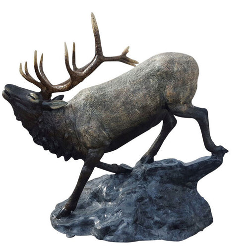Medium Elk Going Down the Rock in Natural Color Aluminum Garden Statues