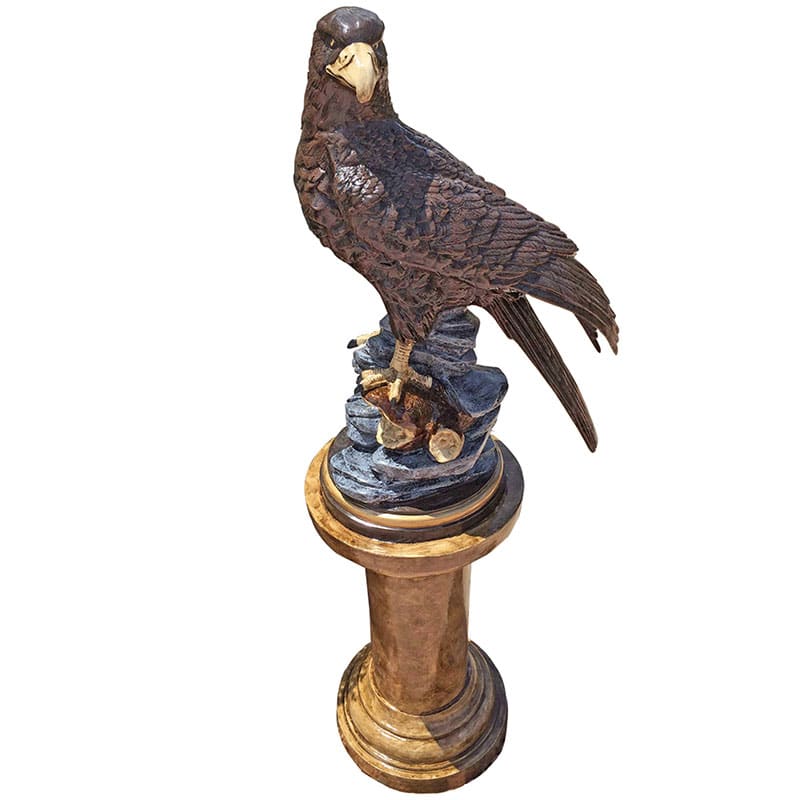 Perched Eagle on Rock on Pedestal Aluminum Garden Statue