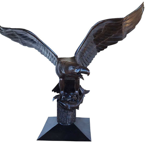 Large 10 Ft Flying Eagle with Fish on Stump Aluminum Outdoor Decor