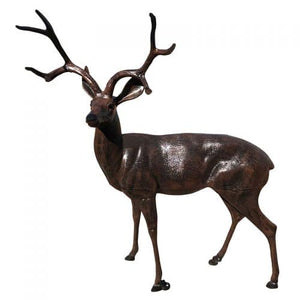 Lovely Pair of Deer Aluminum Garden Statues in Bronze Finished Paint
