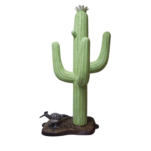 Large Cactus with Roadrunner on Base Aluminum Garden Décor