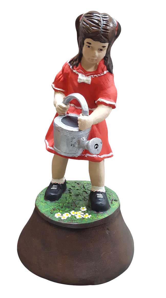 Girl With Watering Can in Red Dress Aluminum Garden Decor