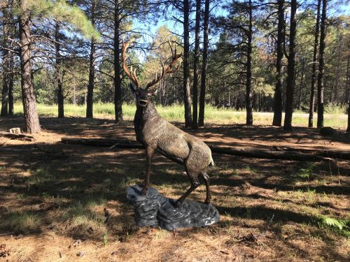 Elk on the Rock Head Turning Left in Natural Color Aluminum Outdoor Decor
