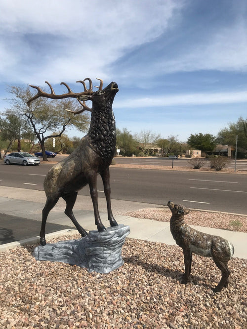 Papa Elk and Baby Elk in Natural Color Aluminum Outdoor Statues