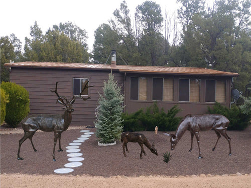 Family of Deer (Set C) Aluminum Garden Statues in Bronzed Finished Paint