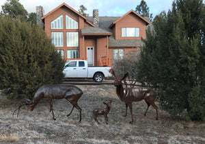 Family of Deer (Set F) Aluminum Garden Statues in Bronzed Finished Paint