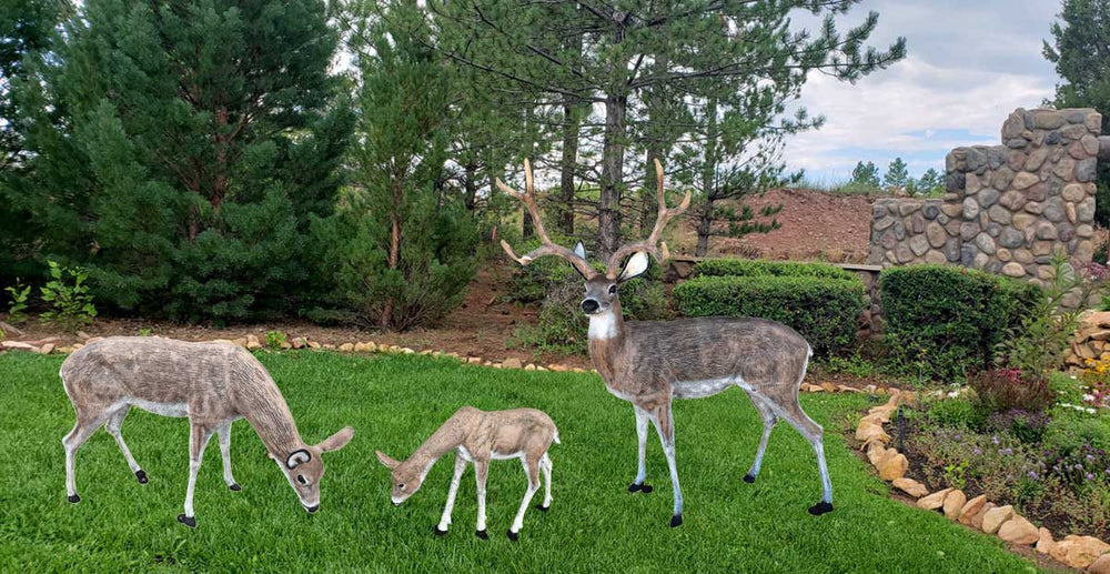 Family of Deer in Natural Color (Set D) Aluminum Garden Statues