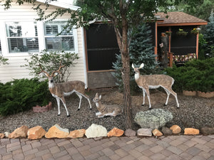 Family of Deer in Natural Color (Set B) Aluminum Garden Statues