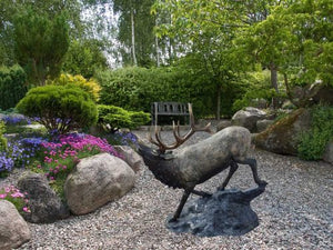 Medium Elk Going Down the Rock in Natural Color Aluminum Garden Statues