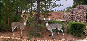 Life-like Looking Pair of Deer in Natural Color Aluminum Garden Statues