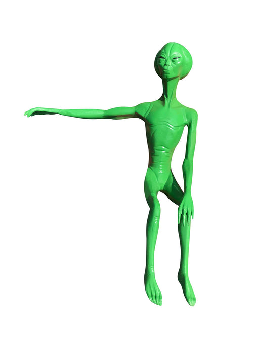 Green Alien with Arm Stretched to Side Aluminum Indoor/Outdoor Statues