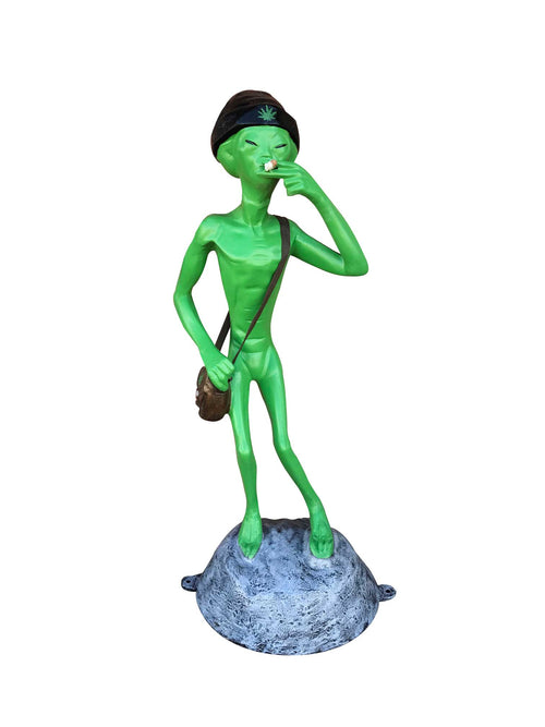Green Alien Standing with Brown Bag Aluminum Indoor/Outdoor Décor
