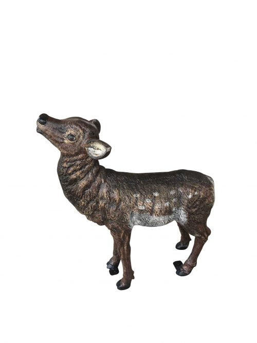 Bull Elk Head Turning Right and Baby Elk in Natural Color Aluminum Outdoor Statues