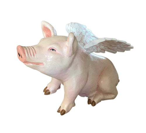 Baby Sitting Pig with Wings (Natural Color) Aluminum Garden Statues