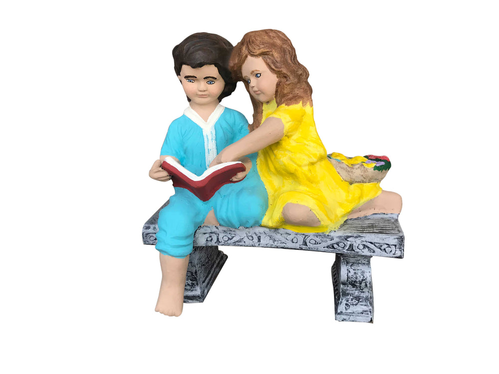 Boy and Girl Reading on Bench Aluminum Garden Statues