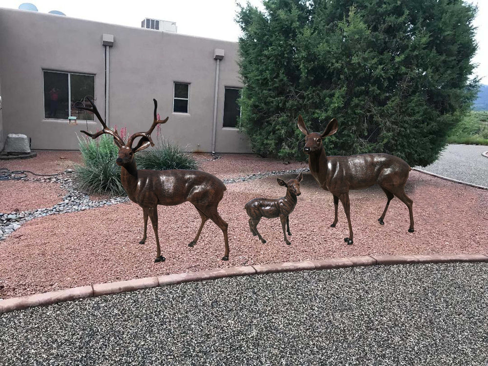 Family of Deer (Set A) Aluminum Garden Statues in Bronzed Finished Paint