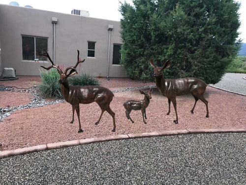 Family of Deer (Set A) Aluminum Garden Statues in Bronzed Finished Paint