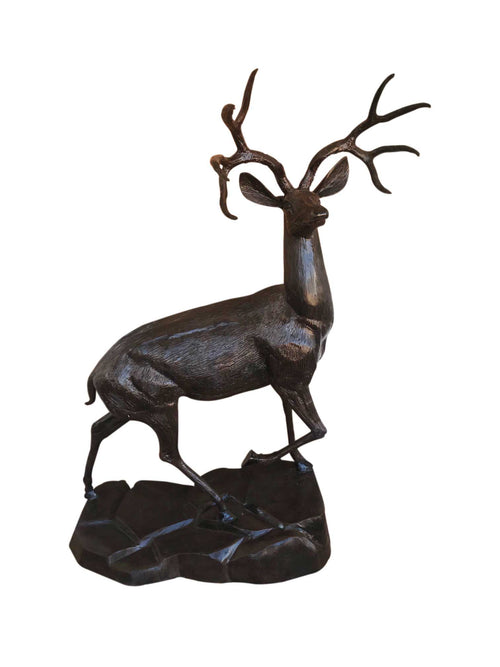 Large Deer Buck on Rock Aluminum Garden Statues