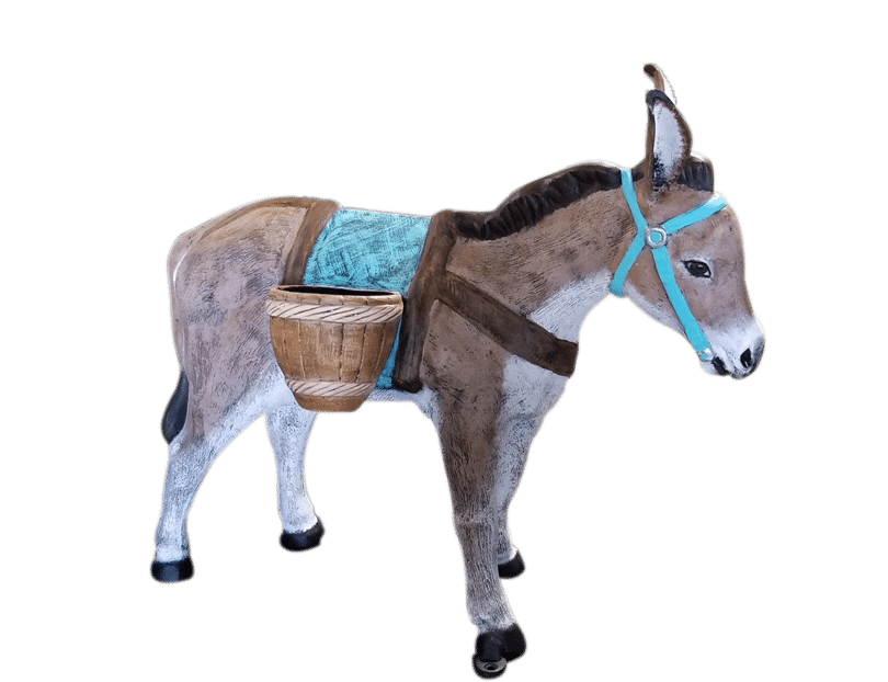 Burro/Donkey with Basket Custom Painted (Blue Saddle) Aluminum Outdoor Statues