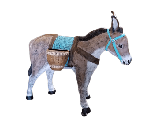 Burro/Donkey with Basket Custom Painted (Blue Saddle) Aluminum Outdoor Statues