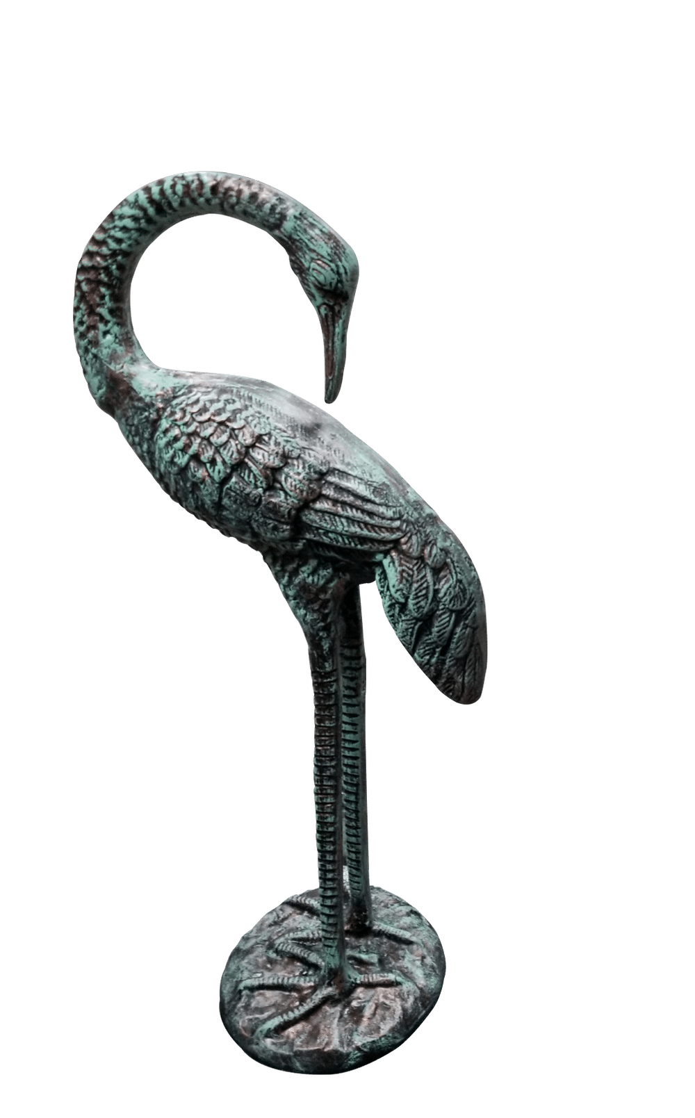 Standing Crane Head Turning Back (Verdi Color) Aluminum Garden Decor
