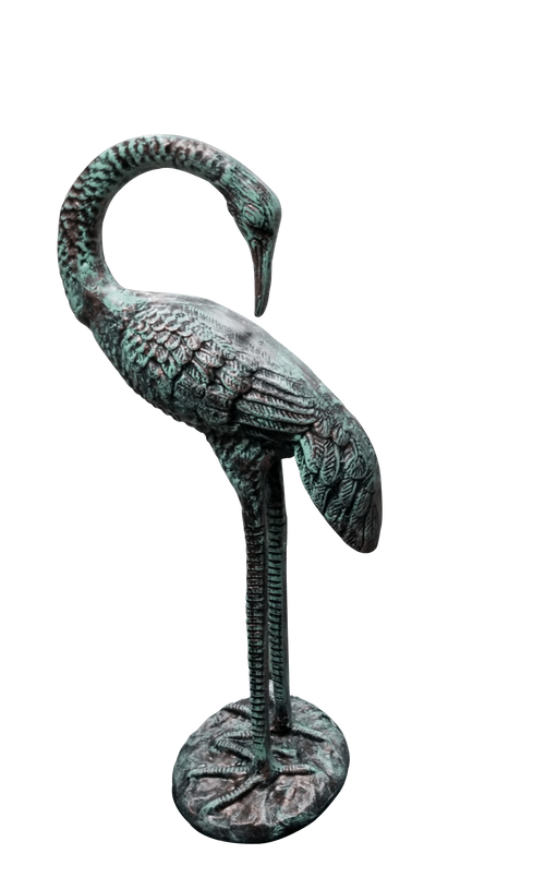 Standing Crane Head Turning Back (Verdi Color) Aluminum Garden Decor