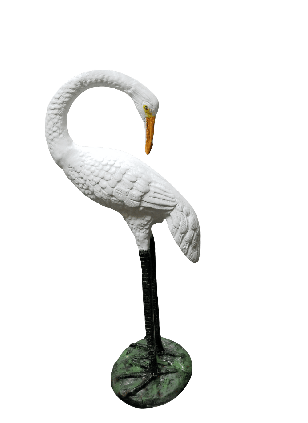 Standing Crane Head Turning Back (Custom Painted White) Aluminum Garden Decor