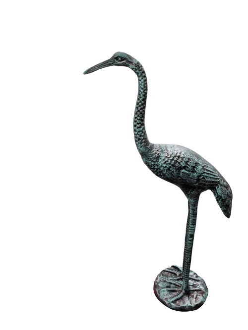 Standing Crane Head Up (Verdi Color) Aluminum Garden Decor