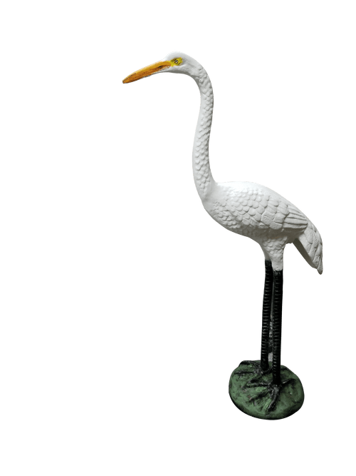 Standing Crane Head Up (Custom Painted White) Aluminum Garden Decor