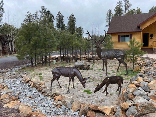 Family of Deer (Set B) Aluminum Garden Statues in Bronzed Finished Paint