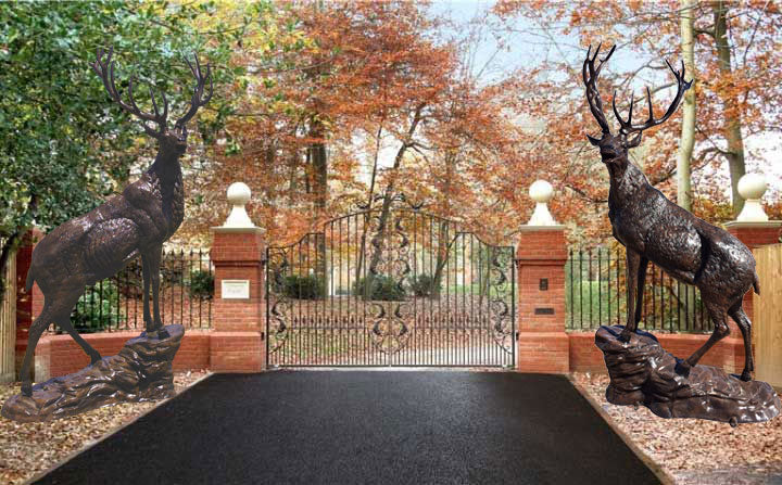 Pair of Bronzed Colored Elk on the Rock (Right & Left) Aluminum Outdoor Statues