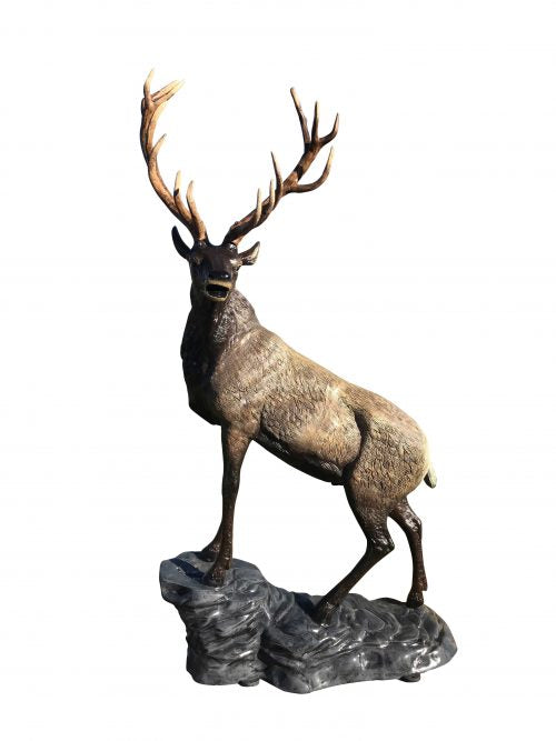 Pair of Elk on the Rock (Right and Left) in Natural Color Aluminum Outdoor Statues