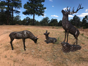 Family of Elk Aluminum Outdoor Statues in Bronze Finished Paint