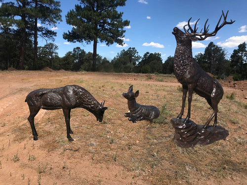 Family of Elk Aluminum Outdoor Statues in Bronze Finished Paint